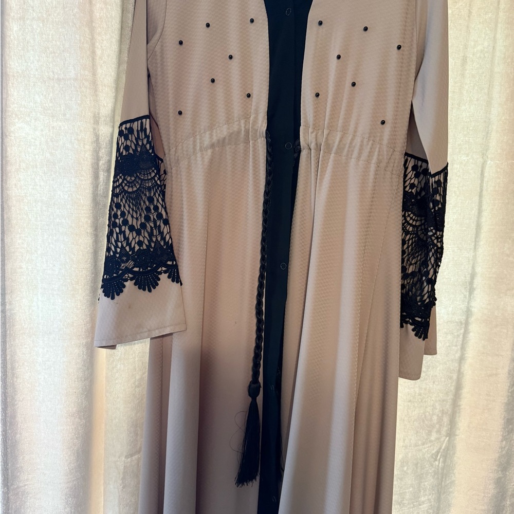 Elegant Tan and Black Long Sleeve abaya or Dress